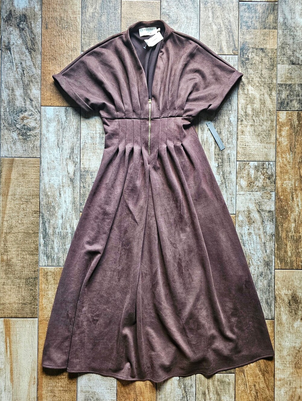 NWT Anthropologie Exquise Tobie Faux Suede Brown Midi Dress XS $228